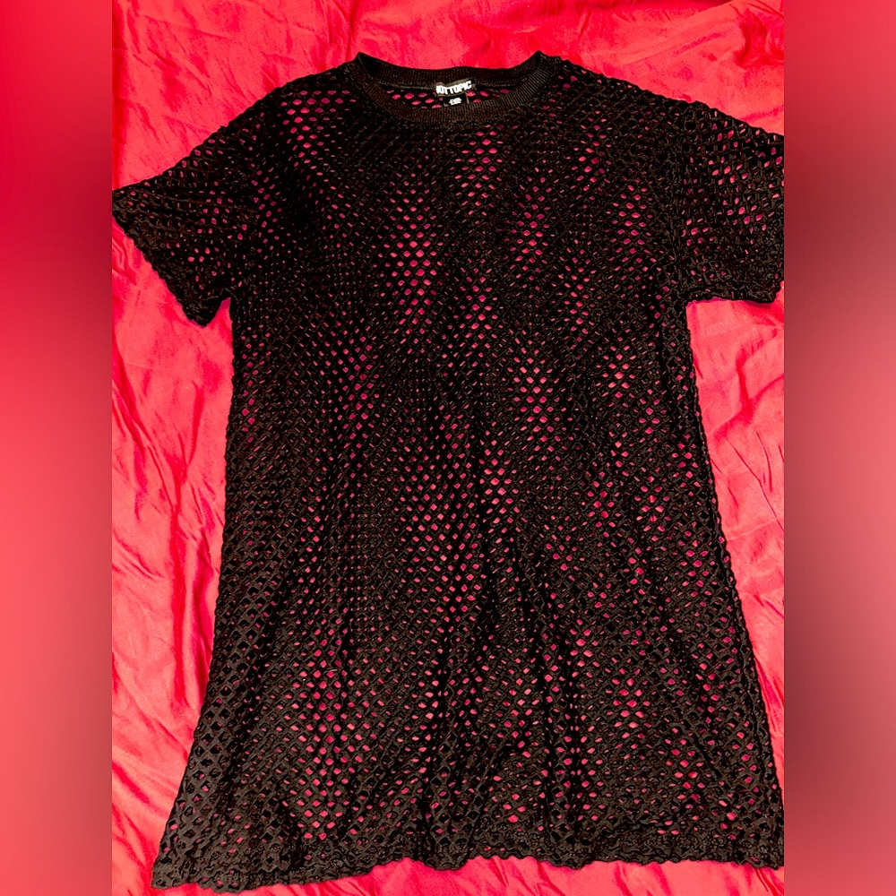 Hot Topic Fishnet Dress Short Sleeve goth y2k edgy style outfit NWOT